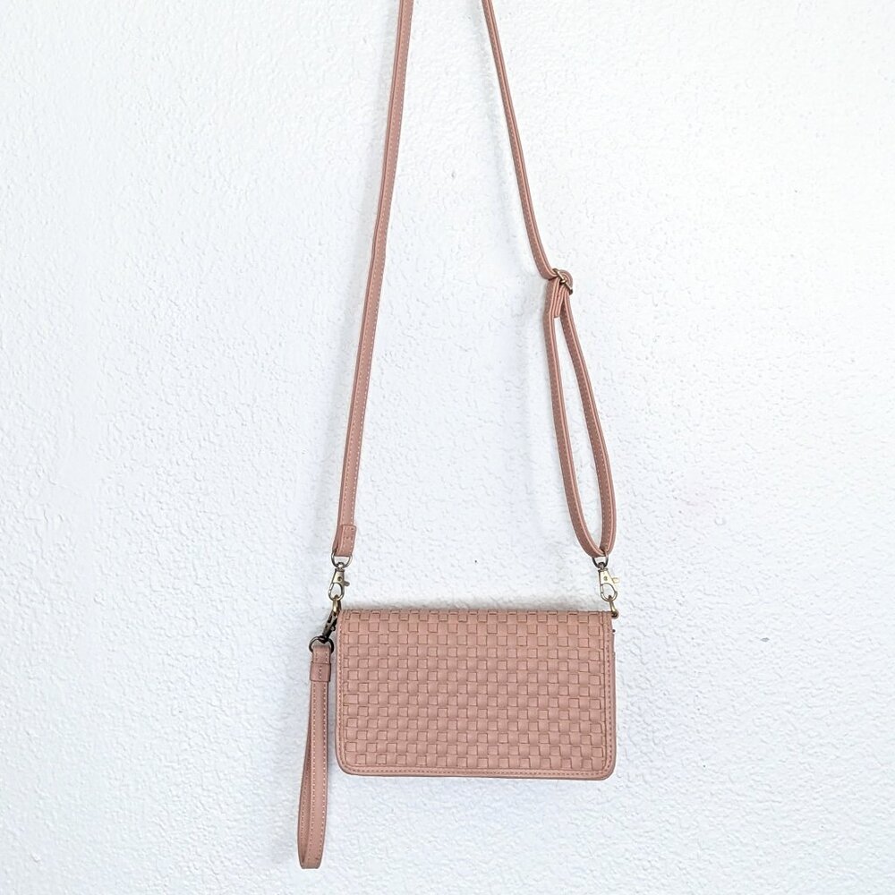 Joy Susan Pastel Pink Woven Crossbody Clutch Purse Wristlet Feminine Small Girly - Picture 5 of 12
